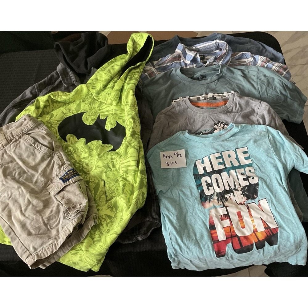 Mixed Brands Outfit Lot Boys 10-12 Batman Vans Hoodie Shirts Shorts 8pc